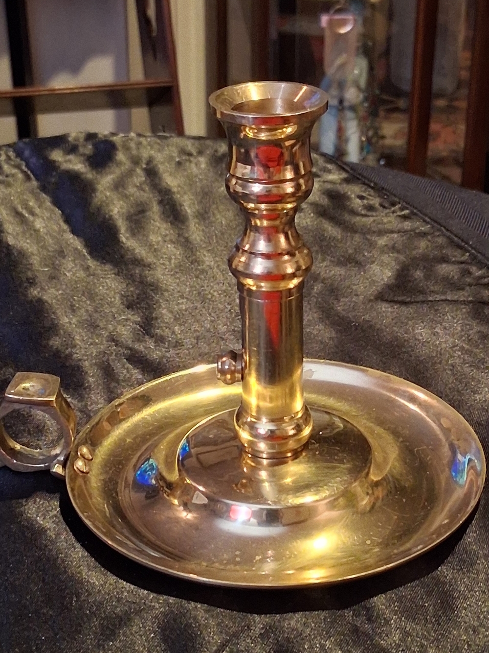 Brass Chamberstick Candlestick Holder - Shiny Gold Finish